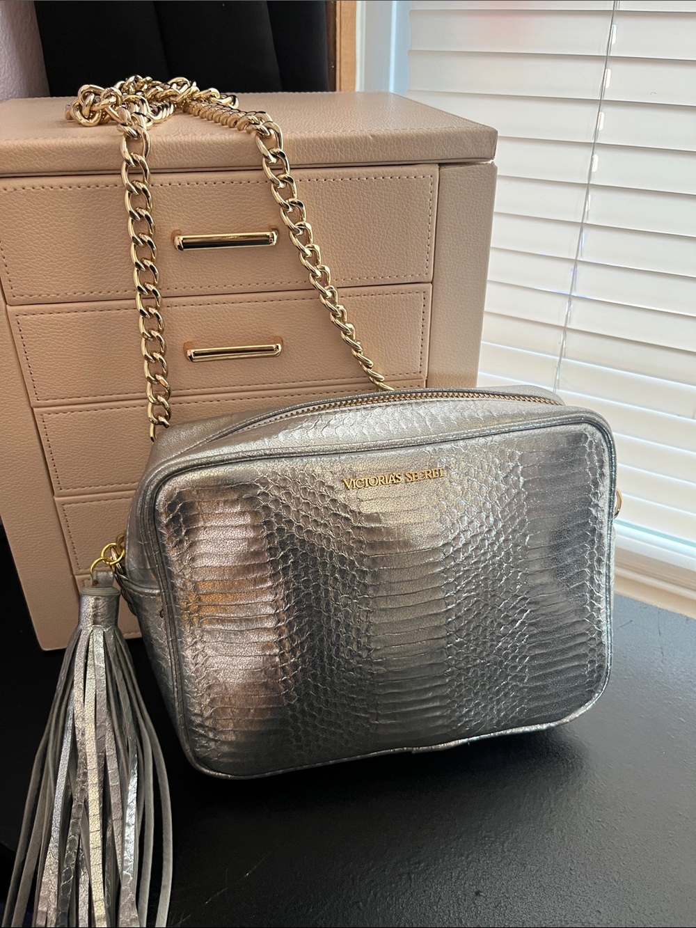 Victoria's Secret Silver Textured Crossbody with Tassel
